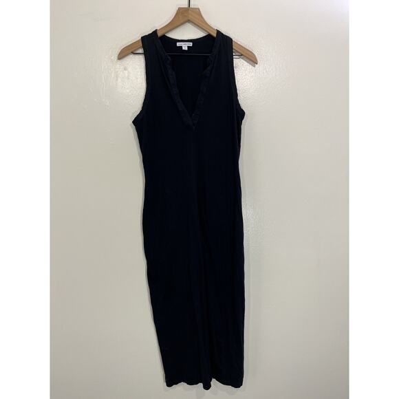 James Perse Dress 2 Bodycon V Neck Cotton Stretch Minimalist Luxury Scandi Chic - Picture 1 of 13